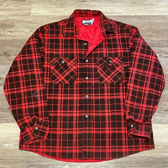 Fieldmaster Other - Vintage 1970s Sears Fieldmaster Flannel Shirt Mens XL Red Plaid Quilt Lined